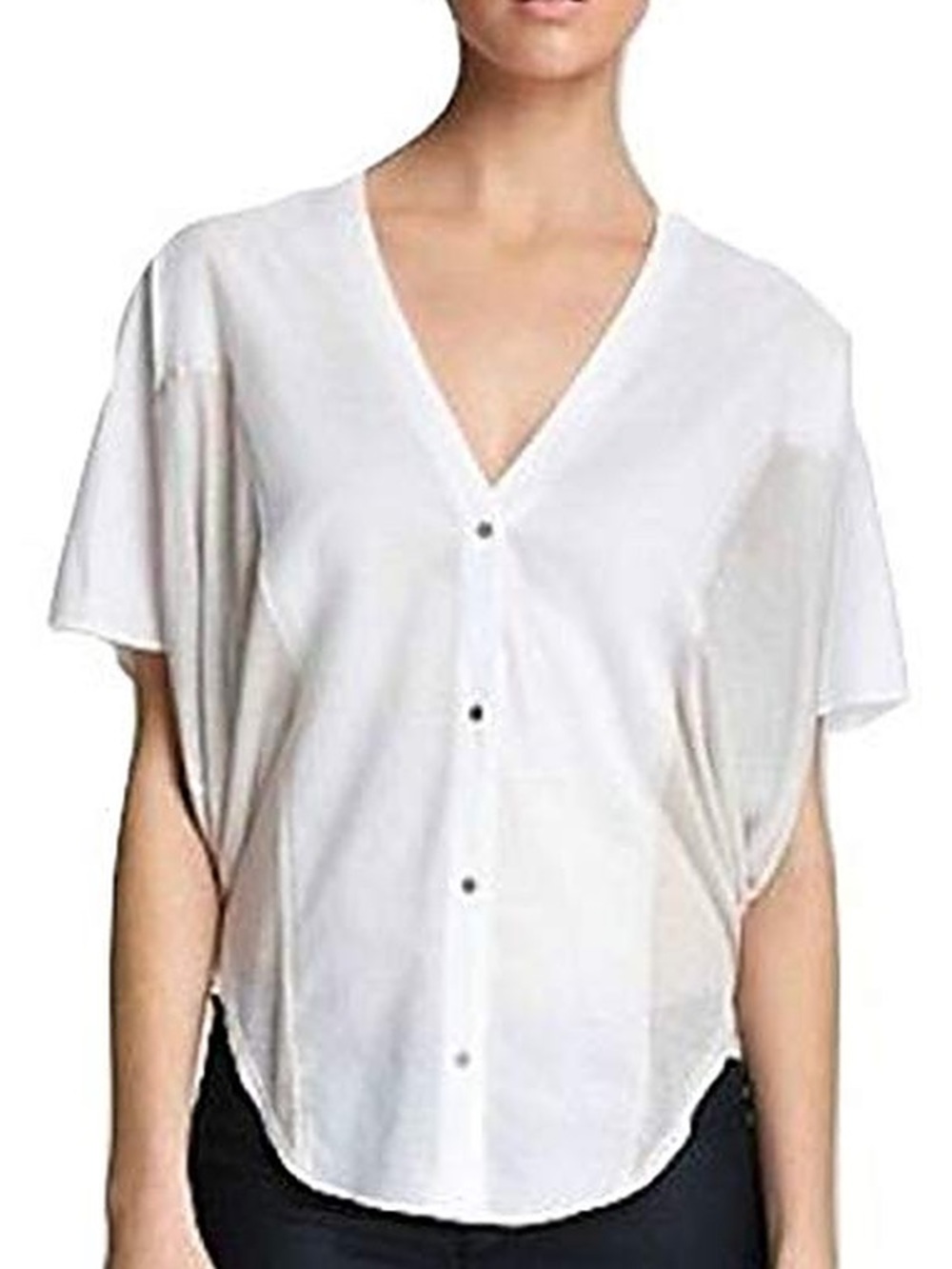 347. Helmut White Button-Front Short Sleeve Top